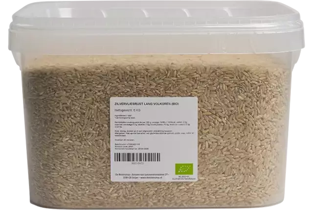 Zilvervliesrijst lang volkoren emmer 6kg kist 2 stuks